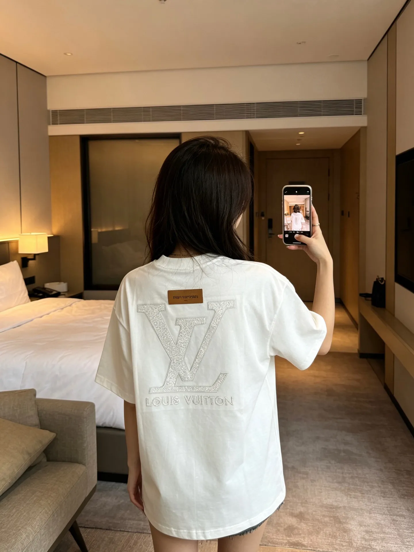 Louis Vuitton/Louis Vuitton front and back letter woven embroidered short sleeves
